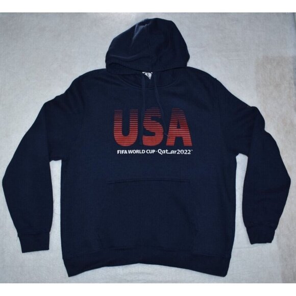 USA FIFA World Cup Qatar 2022 Men's Sweatshirt Size XXL Blue Pullover Hoodie - Picture 1 of 14